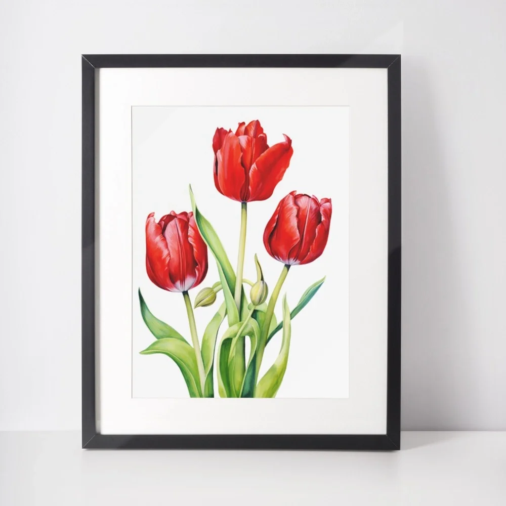 Watercolor Tulips Wall Art Illustration Print Poster Unframed - Picture 3 of 5